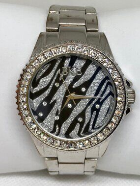 Bke silver tone women watch zebra style dial rhinestones 39mm quartz running